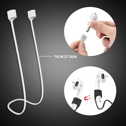Siqian 2 Pcs Magnetic Anti-Lost Straps Sport Compatible with AirPods Earbud Lanyard Strap Soft Silicone Straps Lanyard Neck Strap for Sports Running(Black, White) — view 4