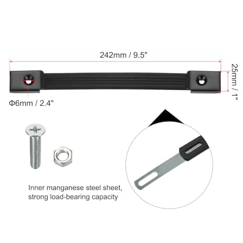 PATIKIL Strap Handles Replacement 9.5 Inch, 2 Pcs Rubber Luggage Pulls with Metal Caps Spare Strap Handle Grip for Suitcase Box Case Amplifiers Speaker Cabinet, Black — view 2