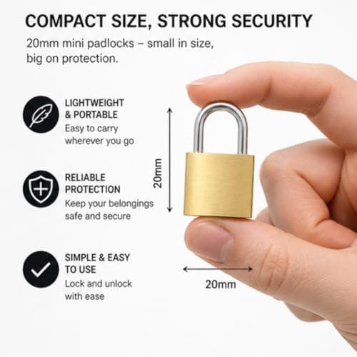 Small Padlocks 3 Pack with Keys, 20mm Brass Mini Locks for Luggage and Bags — view 2
