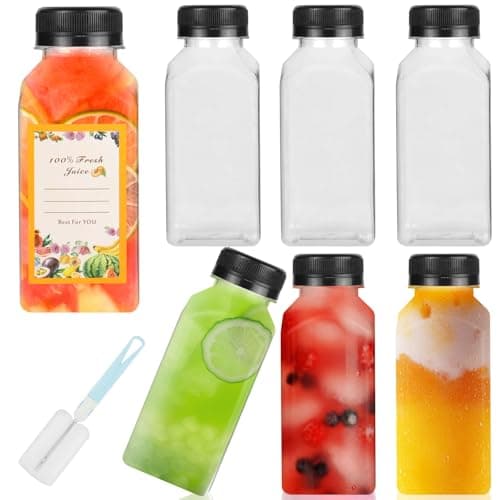 8pcs 250ml Juice Bottles with Lids 12 Stickers & Cleaning Brush BPA-Free