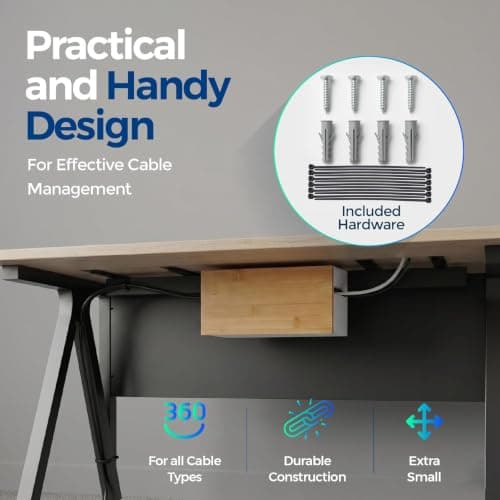 Cable Organiser Box Bamboo 24.5x13x11cm, White, Wall Fixings Included — view 3