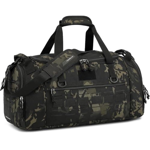 TONRUYN Tactical Gym Bag for Men 45L Camo Duffel Bag for Travel with Shoe & Laptop Compartment Medium Sports Holdall Duffle Bag for Military Fitness Training Workout