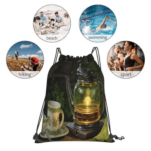 OIBNKCN Quiet tea set Drawstring Gym Bags Durable Mesh and Canvas Design, suitable Fitness, Yoga, Travel, and More — view 6
