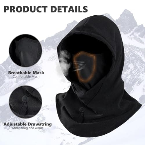 CERCTLA Balaclava Ski Mask, Winter Thermal Fleece Balaclavas, Neck Warmer Snood Outdoor Sports Face Covers Hat for Running Skiing Cycling Motorbikes Hiking, Men, Women (Black) — view 3