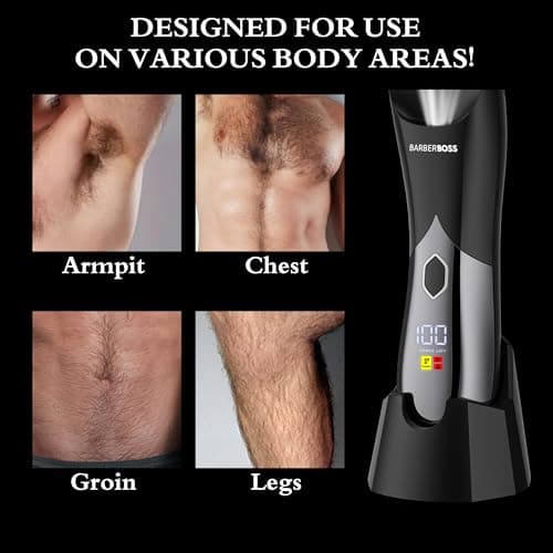BarberBoss Men's Body Groomer, Pubic Hair Trimmer for Men, Hair Clippers, Ball Trimmer Men, Waterproof and Rechargeable Groin & Ball Shaver, Intimate Hair Clippers with Travel Lock — view 2