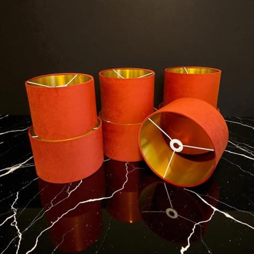 Plush Velvet Lampshade for Ceiling Shade, Table, Floor Lampshade with Brushed Gold Lining Handmade in The UK. (Orange, Diameter 30 x 20cm Height) — view 2