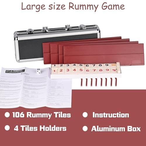 Doublefan Rummy Game Set Large Size With 106 Tiles And Four 2 Tier Playing Racks in Aluminum Case, Rummy Cube Games Set Travel/Camping Choice (2-6 Players) — view 4
