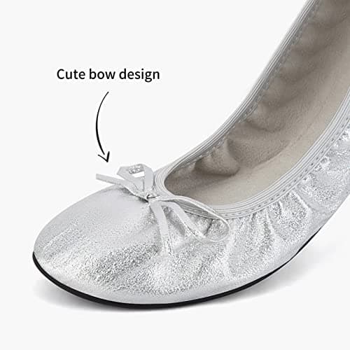 Greatonu Women's Ballet Pumps Comfort Foldable Portable Travel Slip on Slipper Bow Tie Flats Shoes Silver UK 7 — view 4