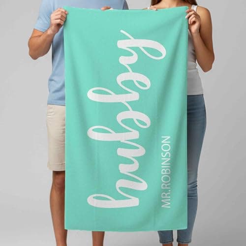 Print Maniacs Personalised Hubby and Wifey Beach Towel Custom Name Microfibre Towel Large Quick Dry Lightweight Travel Towel Honeymoon Holiday Pool Gym Spa Towels Couple Gift — view 6