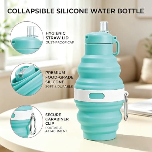 Moxychrony Silicone Water Bottle with Collapsible Feature, Folding Water Bottle Design, Compact 17 by 8.3 Cm Size for Portable Hydration, Travel, Hiking, Backpacking I Portable & Leakproof — view 3