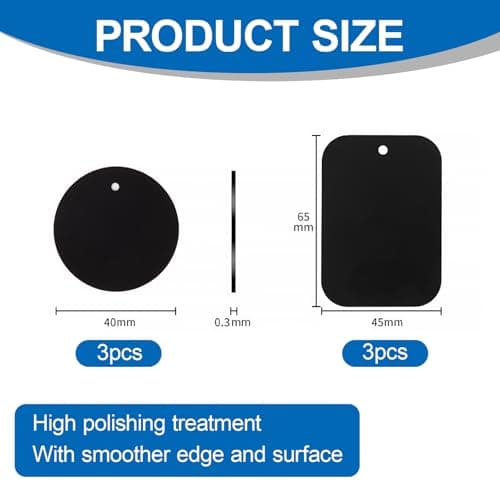 Magnetic Phone Mount Metal Plates, 6 Black Adhesive Discs for Car Holders — view 2