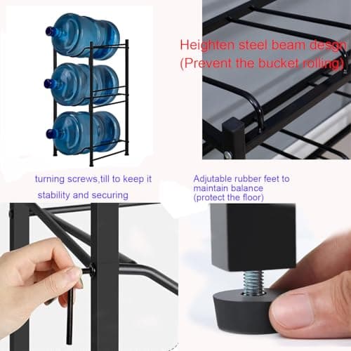 Proyatech 3-Tray Water Jug Rack, Storage 5 Gallon Water Cooler Bottle Holder Stand, 3-Tier Heavy Duty Carbon Steel 5 Gal Water Bottle Organizer for Home, Office, Kitchen, Warehouse(Black 3 slot) — view 5