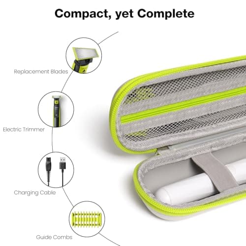 Nincha Travel Case Compatible with Philips Hybrid Electric Trimmer and Shaver, Face + Body Groomer QP2724/90, QP2834/70, QP1924/70, QP6531/70, Hard Carrying Case, Portable Bag, White&Limegreen — view 4