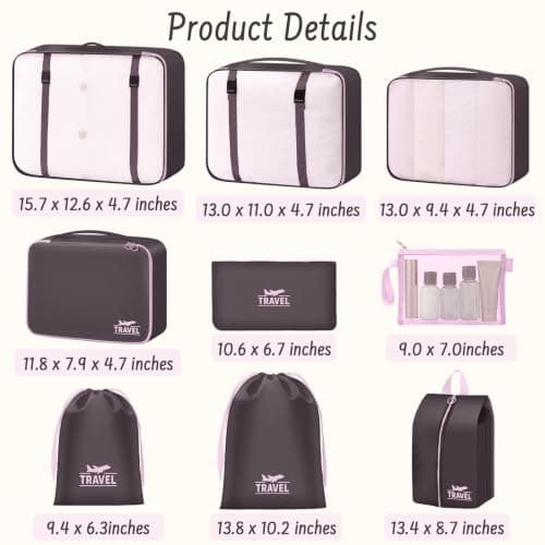 Packing Cubes for Suitcases, MOFELON 8 PCS Travel Luggage Organiser Bags, Waterproof Compression Packing Cubes for Backpack, Travel Essentials for Clothes Shoes Storage Bag-Coffee Pink — view 2
