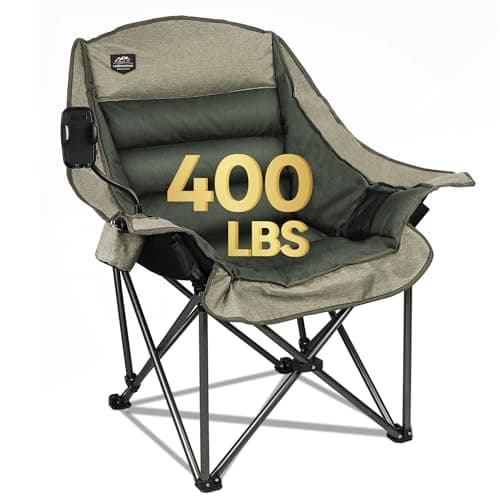 LANMOUNTAIN Oversized XL Folding Camping Chair, Heavy-Duty Support 400Lbs, Comfortable Adult Chair with Cup Holder, Phone Holder, Carry Bag, Perfect for Outdoor Activities (Brown)