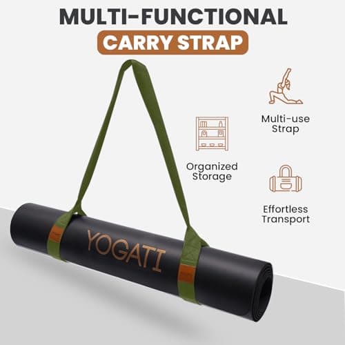 YOGATI® Adjustable Non-Slip Yoga Mat Strap | Yoga Straps for Stretching, Pilates Mat Carry Strap and Fitness Stretch Straps, Exercise Mat Sling for Travel, Gym, Studio and Home Workouts - Green — view 3