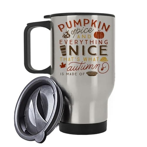 Giftme Autumn's Embrace, Pumpkin Spice and Everything Nice, Insulated Travel Mug, Tea, Coffee Mug. (Silver)