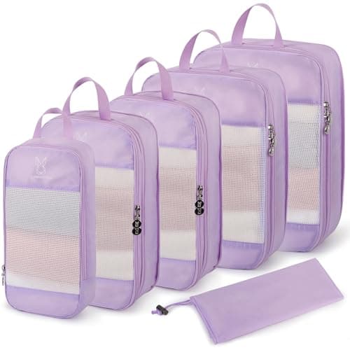 6/8 Set Space Saving Compression Packing Cubes Lightweight Packing Cube, Lavender, 6 Pcs(XL,L,M*2,S,laundry bag), Modern