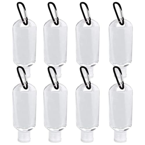 SECFOU Travel Bottles with Hook 8 Pack 50ml Refillable Plastic Leakproof Containers Portable for Backpack and Outdoor Shower