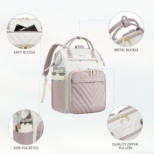 VANKEAN Laptop Backpack Women, 17 Inch Backpacks College Work Dusty Pink — view 4