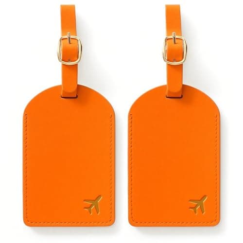 toTravelGear Luggage Tags for Suitcases,2 Pack PU Leather Privacy Protection Bag Tags Travel Accessories Essentials,Orange