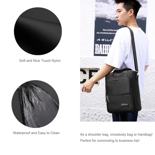 zhongningyifeng Men's 14-inch Laptop Messenger Bag Nylon Large Shoulder Bag Business Waterproof Casual Black Crossbody Bag for Work Travel Outdoor — view 6