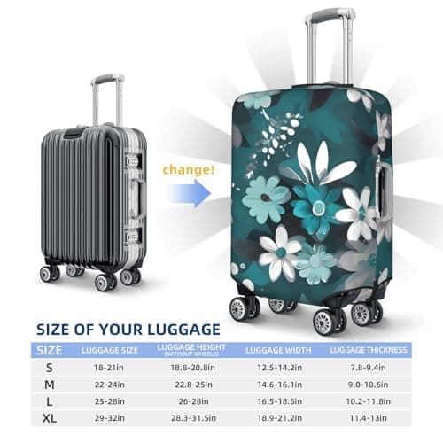 NBSKSDLK Travel Luggage Cover Teal Grey and White Floral Suitcase Protector Anti-Scratch Washable Baggage Covers Elastic Suitcase Cover Tsa Approved Baggage Protector Fit 18-32 Inch Luggage, Black — view 6