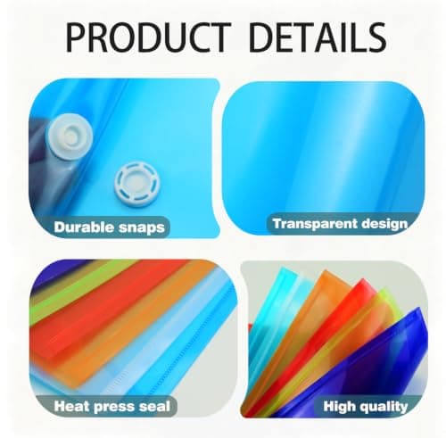 Qcdou Plastic Wallets A4, 6Pcs Plastic Document Folder, Waterproof Wallets Folders, Document File Folders with Button, A4 Popper Wallets for Home Office School Organization Supplies — view 3