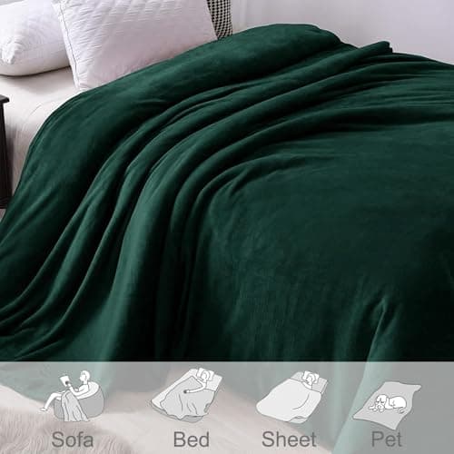 Exclusivo Mezcla Soft Large Fleece Throw Blanket for Sofa, Forest Green — view 4