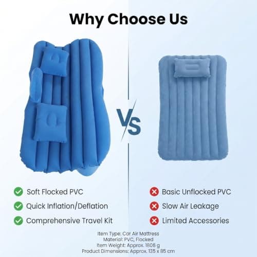 XUMIUZIY Car Air Mattress Inflatable Bed Back Seat Camping Pad (Blue) — view 4