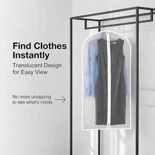 GadSteam 5 Pack Dress Bags Covers Long,60 x 140cm Garment Bags for Hanging Clothes Protector Bag, Waterproof Dustproof Clothes Covers with Smooth Zip for Wedding Dresses, Suits, Long Coats, Jackets — view 5