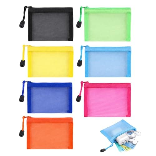 HOQBFSN 7 Pack Colorful Mesh Zipper Pouches, Small Transparent Makeup Coin Bags, Lightweight Travel Toiletry Accessory Storage Pouch