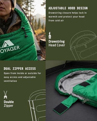Voyager Sleeping Bag for Adults – Lightweight & Compact, Waterproof, 3-4 Season Warm & Cold Weather, Machine Washable, Ideal for Camping, Hiking & Backpacking, 220x30x80cm — view 5