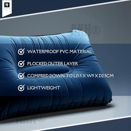 AKH® Inflatable Pillow 36 × 23 cm | Compact Portable Travel & Camping Air Cushion Neck Pillow | Lightweight Inflatable Headrest for Car, Flight & Outdoors — view 3