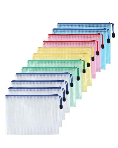 12 Pack A5 Plastic Wallets, A5 Zip Wallets for Documents, Files & Storage