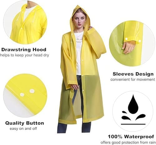 GUKOY 2 Pcs Reusable Rain Ponchos Waterproof for Adults, EVA Rain Coat Emergency with Hood and Drawstring for Women Men Disney Outdoor Yellow — view 3