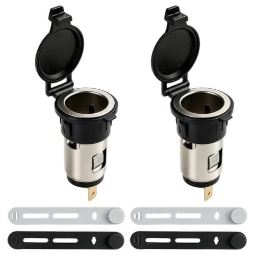 2 Pack 12V 120W Cigarette Lighter Power Socket Outlet with 4 Cable Ties, Female Socket Splitter Power Waterproof Plug Adapter Waterproof DC 12V-24V for Car, Motorcycle, Boat, Tractor, Riding Mower