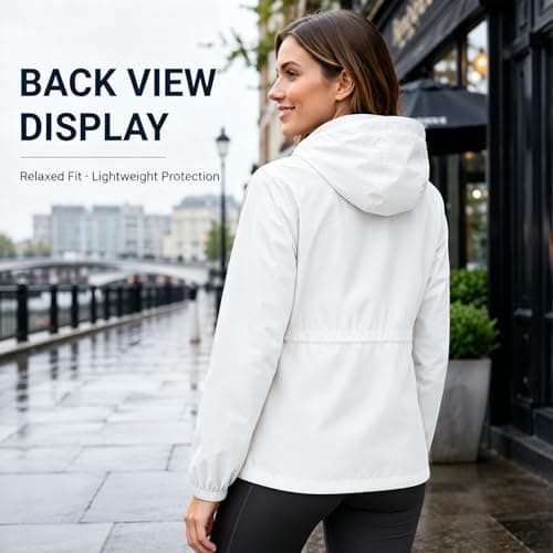 NWDEY Women's Lightweight Waterproof Jacket Ladies Packable Raincoat Hooded Windproof Rain Jacket Coat for Outdoor Travel (UK, Alpha, M, Regular, Regular, White) — view 5