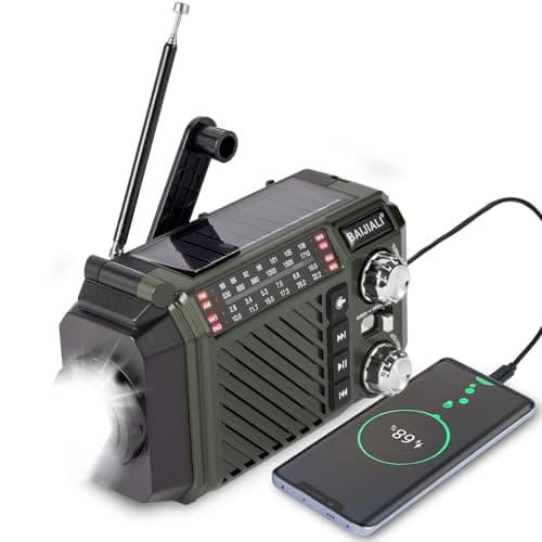 Wind Up Emergency Radio with 2600mAh Power Bank - Solar, Hand Crank & USB-C Charging, FM/AM/Shortwave, Torch & SOS for Survival Kits (Green)