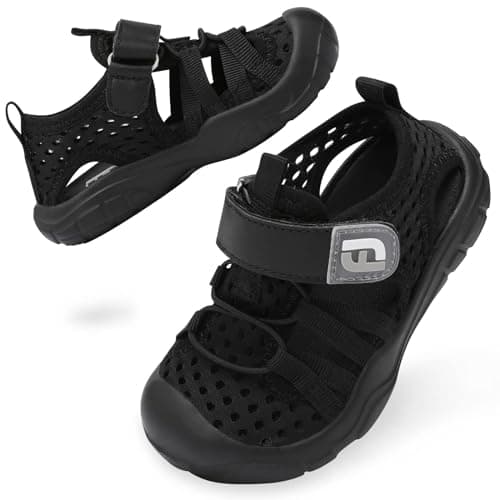 JOINFREE Toddler Sandals Boys Girls Water Shoes Non-Slip Breathable Quick Dry Swim Shoes, Lightweight Flexible Kids Beach Sandals for Pool, Summer Outdoor & Daily Wear Black, 7 Child