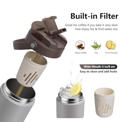 KANGZY Coffee Cup Travel Mug 600ml – Stainless Steel Insulated Water Bottle, 2-in-1 Lid, Vacuum Thermal Cup, Leak-Proof Design, Keeps Drinks Hot 8H+ / Cold 24H – Work, Travel & Car (Dove Grey) — view 4