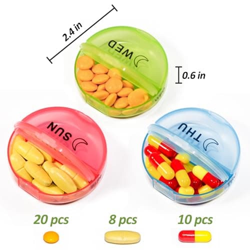 Weekly Pill Boxes 7 Day 2 Times a Day, Large Pill Box Organiser with Zipper Neoprene Case, XL 7day Round Travel Pill Organiser Daily AM PM Tablet Holder for Vitamin Supplement Pot (Black) — view 5