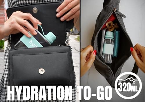hydr™ v2 Flat Water Bottle For Handbag & Flexible Cleaning Brush | 320ml Tritan BPA Free Slim Travel Water Bottle, small water bottle for handbag — view 3
