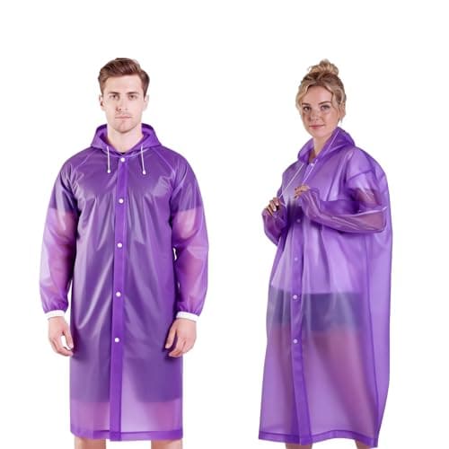 AropaeenGlowry Waterproof Rain Poncho for Adults, 2 Pack Reusable Raincoat with Hood & Sleeves, Portable Emergency Poncho for Camping, Hiking, Travel, Outdoor Events (Purple)