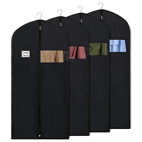 Syeeiex Dress Bag Garment Bag Suit Bags 60Inch Clothes Covers with Transparent Window Non-Woven Coat Bags for Wardrobe and Travel Dustproof, 4 Pack