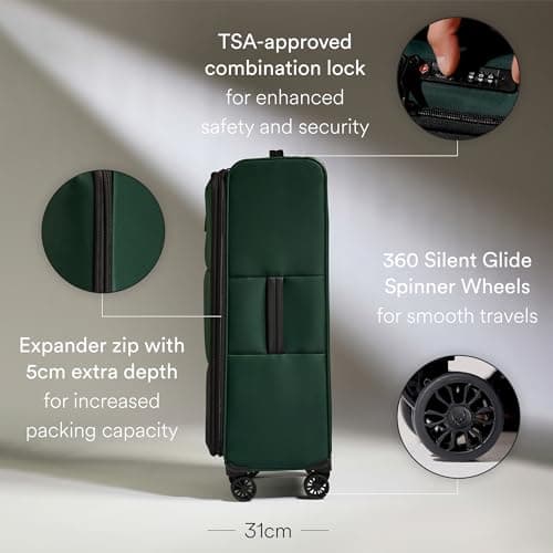 ANTLER - Soft Stripe 2.0 Large Suitcase - Durable, Lightweight & Expandable, 4 Spinner Wheels - Adjustable Handle, TSA Lock, 81cm - Antler Green — view 3