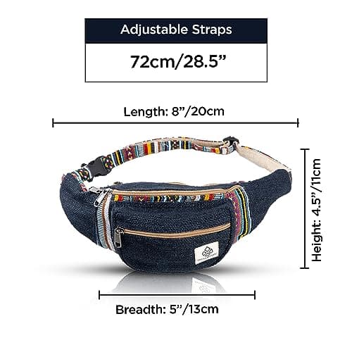 Freakmandu Unisex Hemp Bum Fanny Pack - Boho Style Waist Bag for Men and Women - Handmade Crossbody Hip Belt Bag, Azure Blue — view 2
