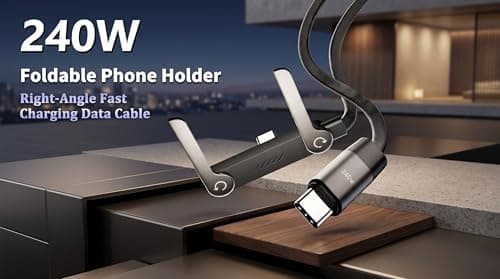 240W USB C to USB C Charging Cable, 1.5M 2-in-1 Type C Fast Charger Lead with Foldable Phone Stand, PD Power Delivery & Data Sync, Compatible with iPhone, Samsung Galaxy, Android & Google Pixel — view 3