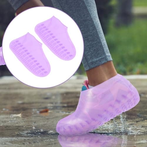 Silicone Waterproof Anti-Slip Shoe Covers, Purple 1 Pair for Adults — view 5