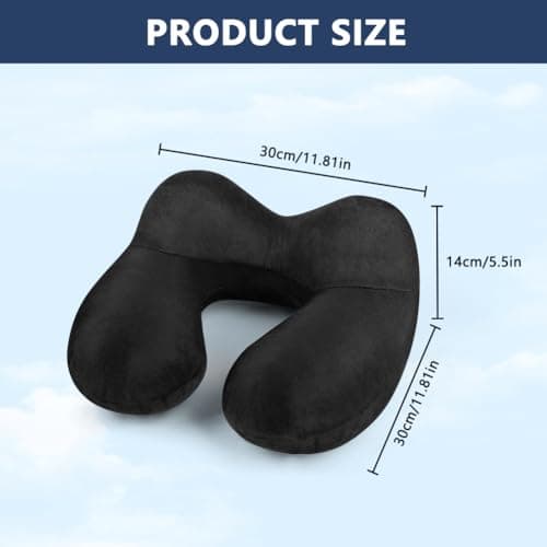 flintronic Inflatable Travel Pillow, Inflatable Travel Pillow for Airplane, Soft Velvet Neck Support, Lightweight Ergonomic Sleeping Neck Pillow for Airplane, Car, Train, Office, Camping (Black) — view 2